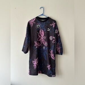 PUMA Women’s  Archive Floral Logo Print Mini Shirt Dress Size Medium